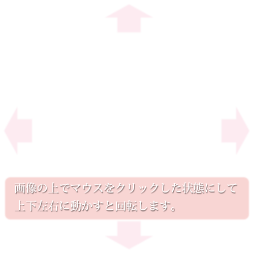 操作用のヘルプ:　写真の上でドラッグ又はスワイプすることで、画像が回転します。垂直方向に動かすと角度が変わって見えます。